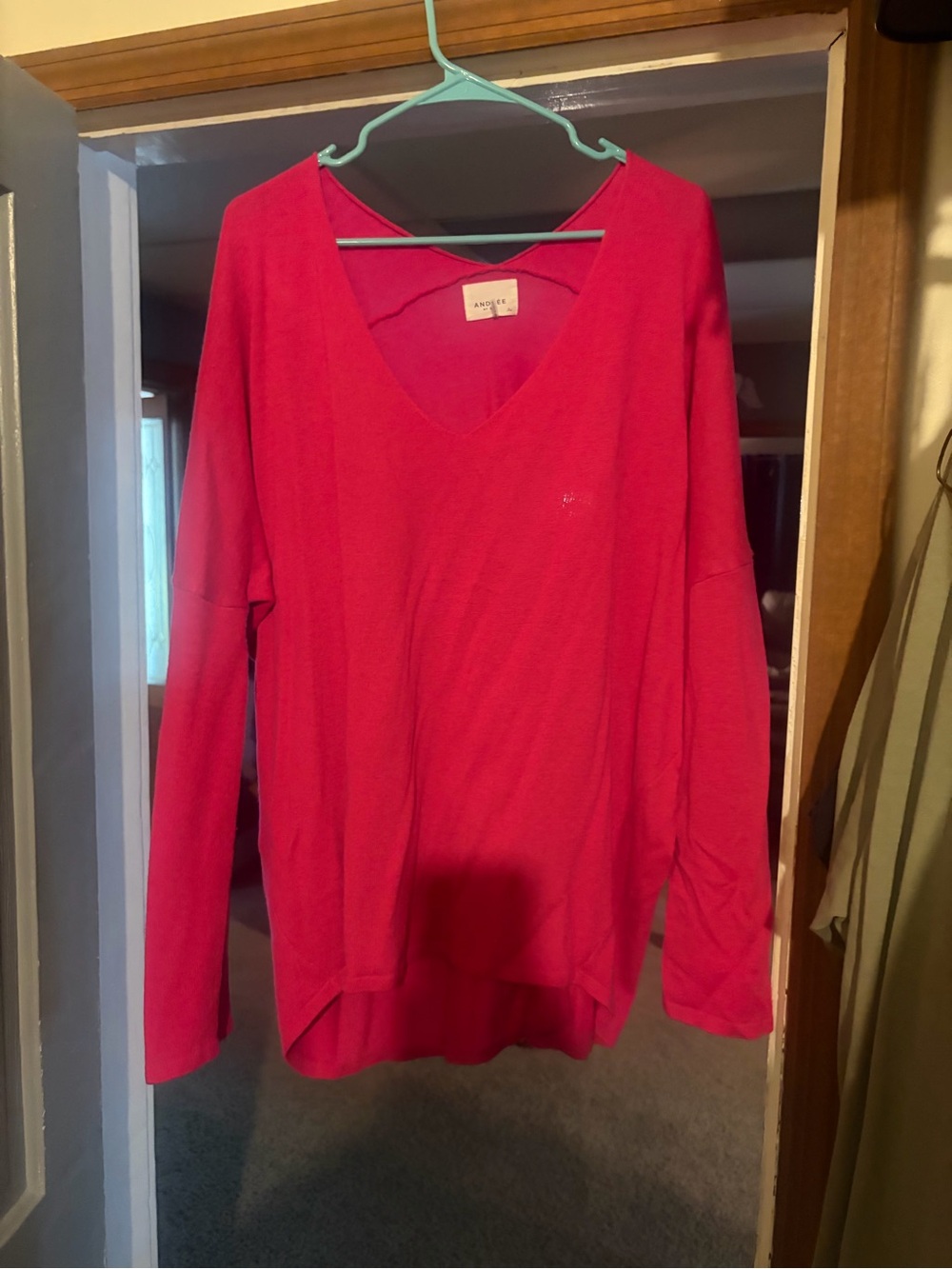 ANDRÉE BY UNIT Bright Pink Knit V-Neck Sweater